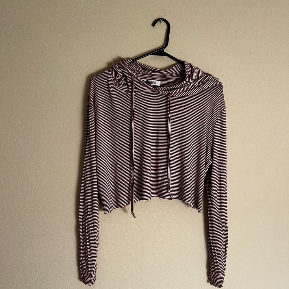 Red & White Stripped Cropped Hoodie